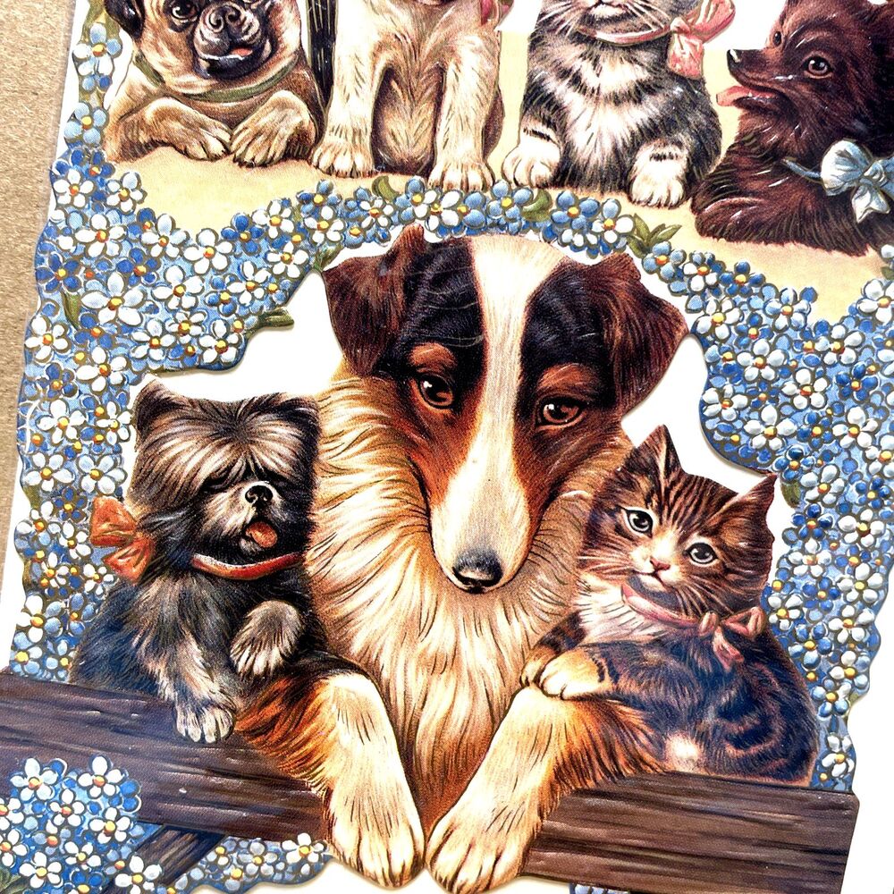 Vintage Embossed Diecut Cat Dog Card Pets Animals Shackman